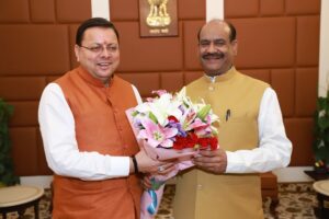 मुख्यमंत्री धामी ने लोकसभा अध्यक्ष ओम बिड़ला से की शिष्टाचार भेंट